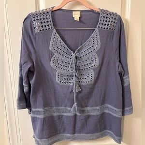 Chico's Blue Crochet Detail Women's Top